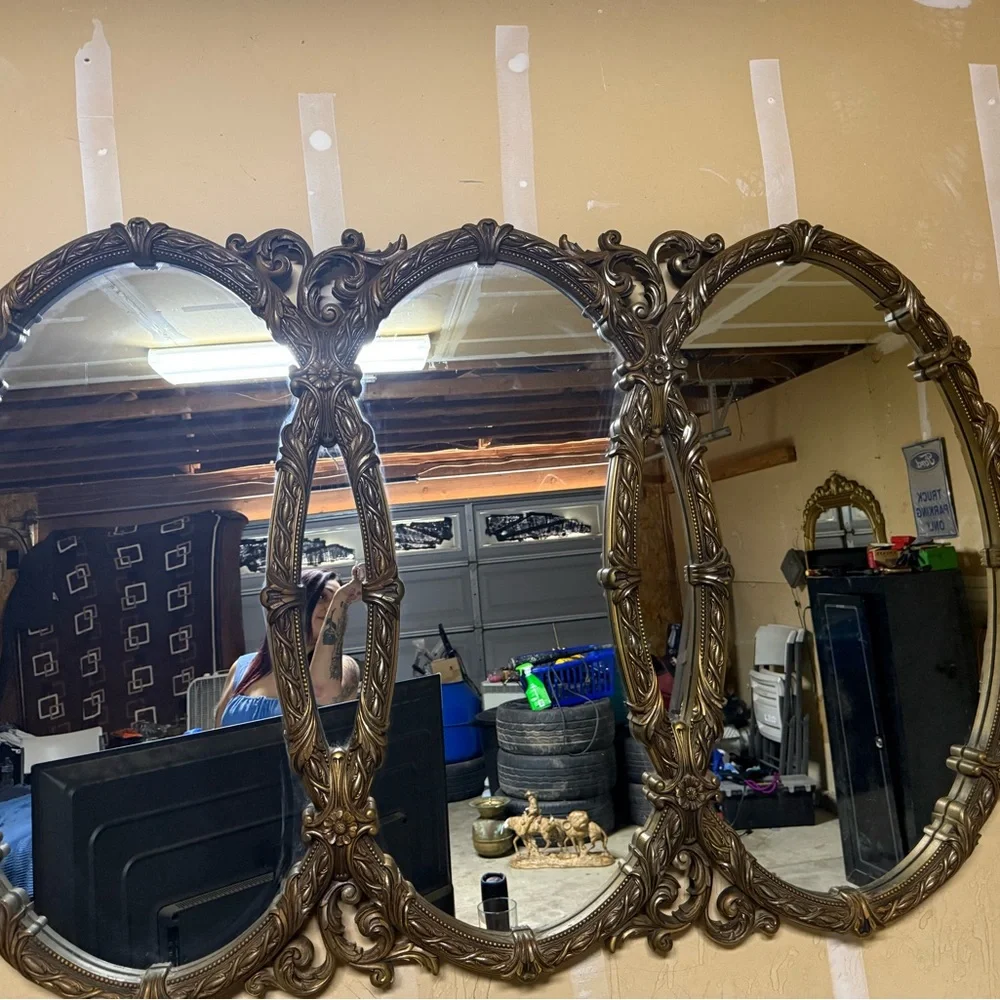 Ornate Triple Oval Wall Mirror in Bronze Finish